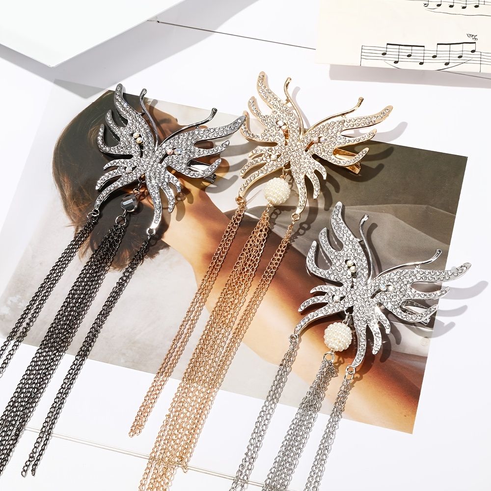 Butterfly Pearl Chain Fringe Hair Clip Golden Strong Hold Grip Hair Jaw Clip  For Thick Hair Accessories For Beach Daily Party | Shop Now For  Limited-time Deals | Temu