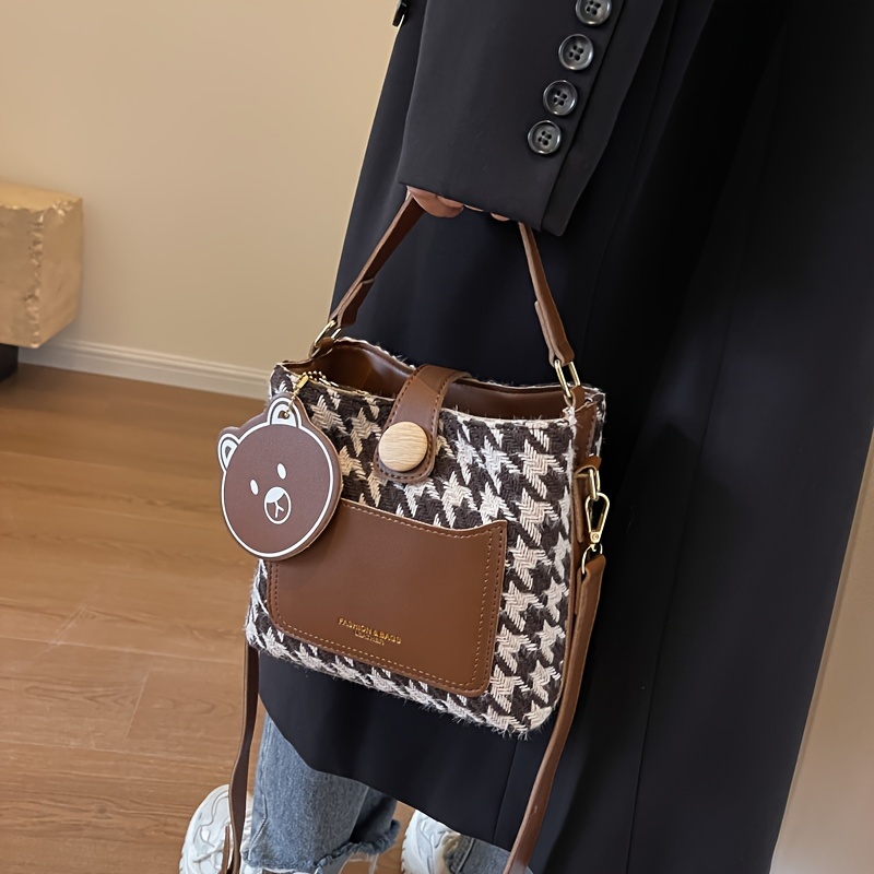 Mini Beaded Handle Box Bag, Trendy Plaid Pattern Cylinder Purse, Women's  Chain Crossbody Bag - Temu