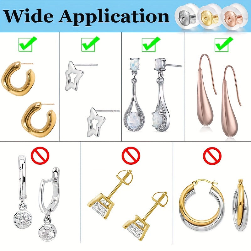 10pcs Locking Secure Earring Backs for Studs, Silicone Earring Backs Gold  Silve