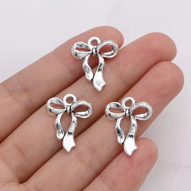 10pcs Silver Plated Bow Charms Pendants Bulk for Jewelry Making DIY Necklace Bracelet Earrings Key Chain Accessories Small Business Supplies,Temu