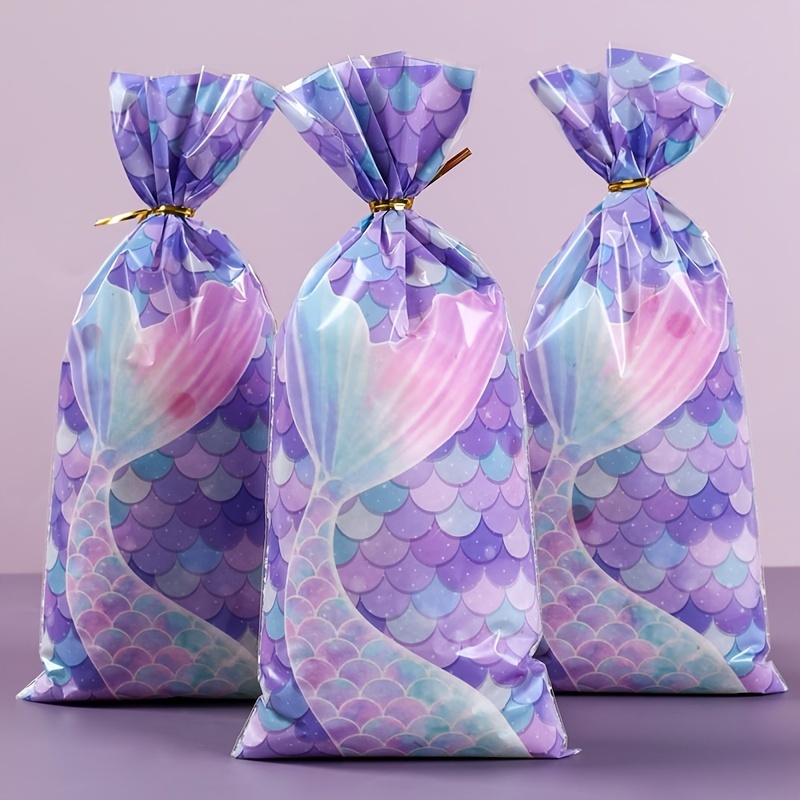 

25/50pcs Mermaid Party Candy Gift Bags Biscuit Packing Bag Little Mermaid Theme Birthday Party Supplies Baby Shower Favors, Small Business Supplies, Candy Bag, Cookie Bag