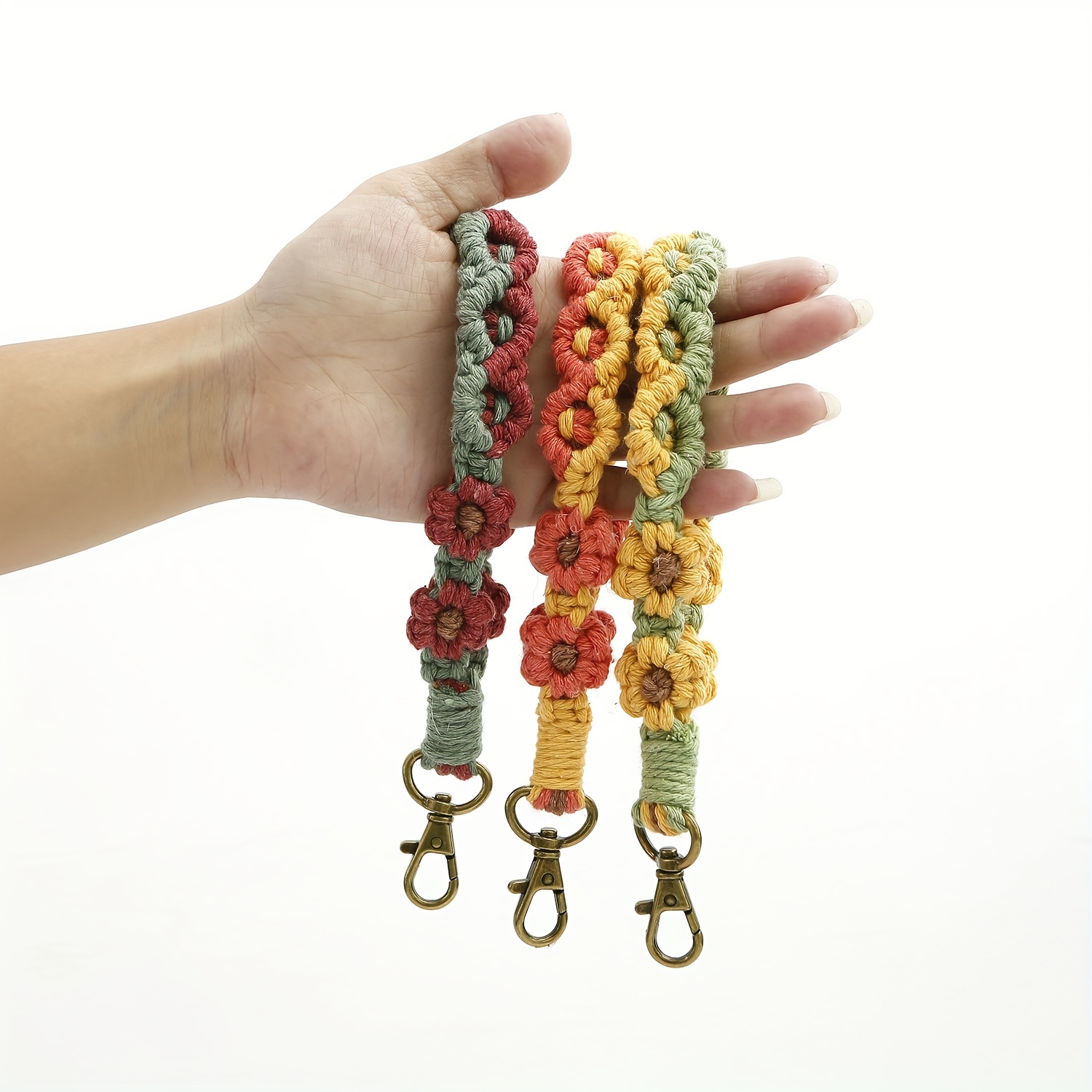 7 colors Crochet daisy flower phone charm lanyard cord beaded chain strap