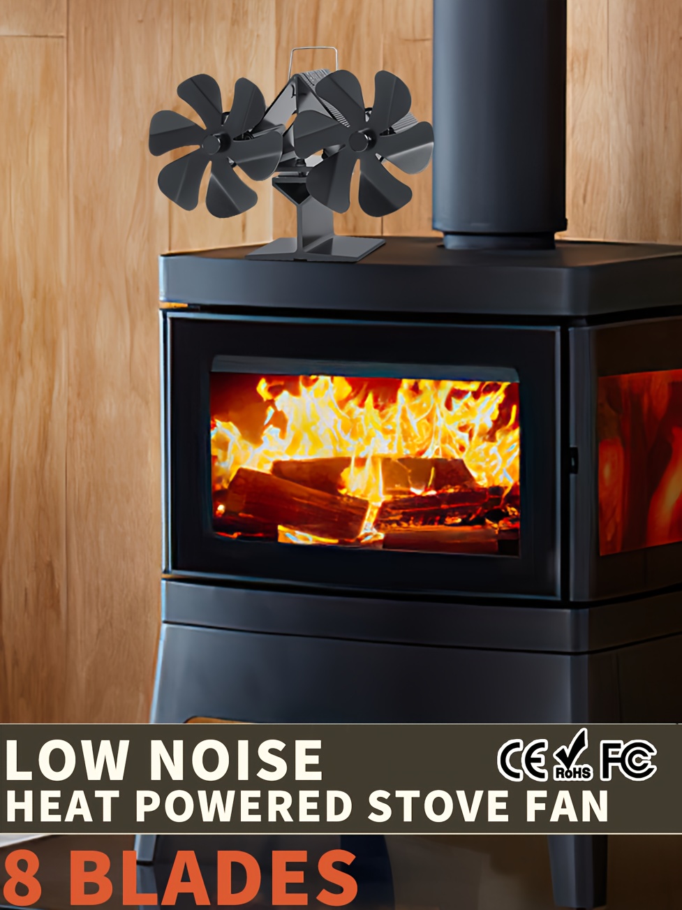 Ventilador de estufa de leña alimentado por calor, ventilador de chimenea  con termómetro, circulación de aire caliente que ahorra combustible de