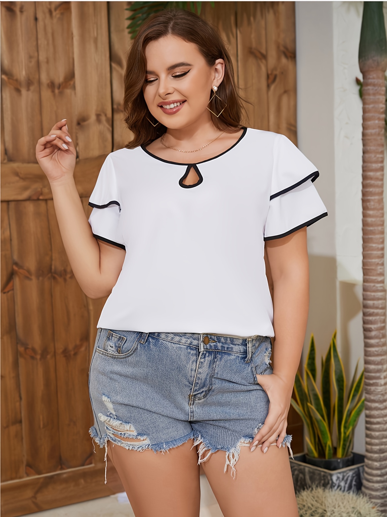 Womens Plus Size Polyester V Neck Sexy Blouse - Temu