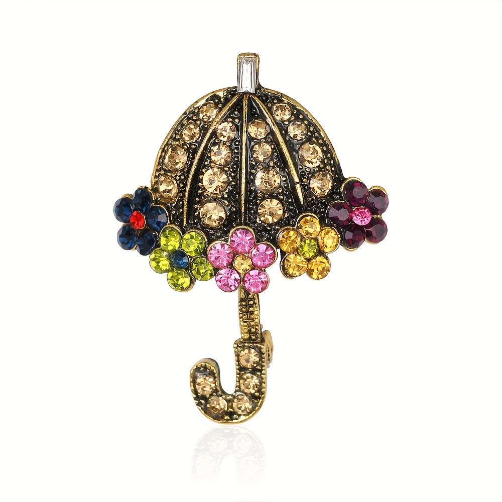 vintage cute umbrella brooch pin inlaid colorful rhinestones alloy brooch breast flower bronze 5