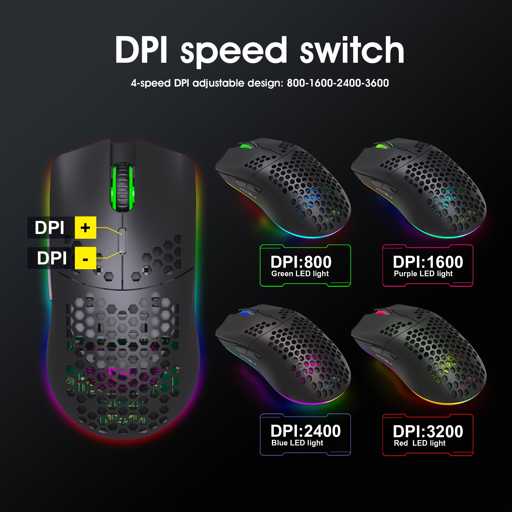 HXSJ Wireless Mouse, 2.4G Built-in, Rechargeable Battery, RGB Lighting  Cellular Design, USB Plug