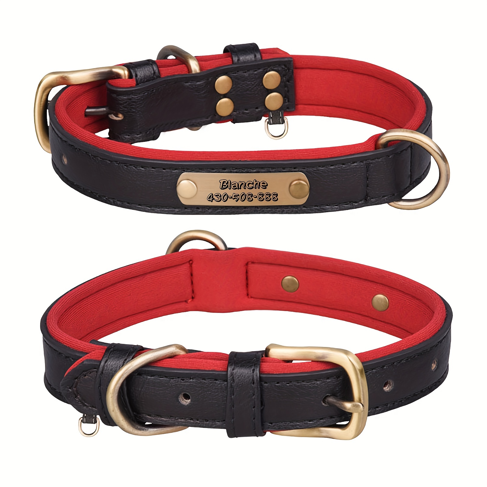 Soft Leather Personalized Dog Collar Dog ID Name Engraved for Medium Large  Dogs