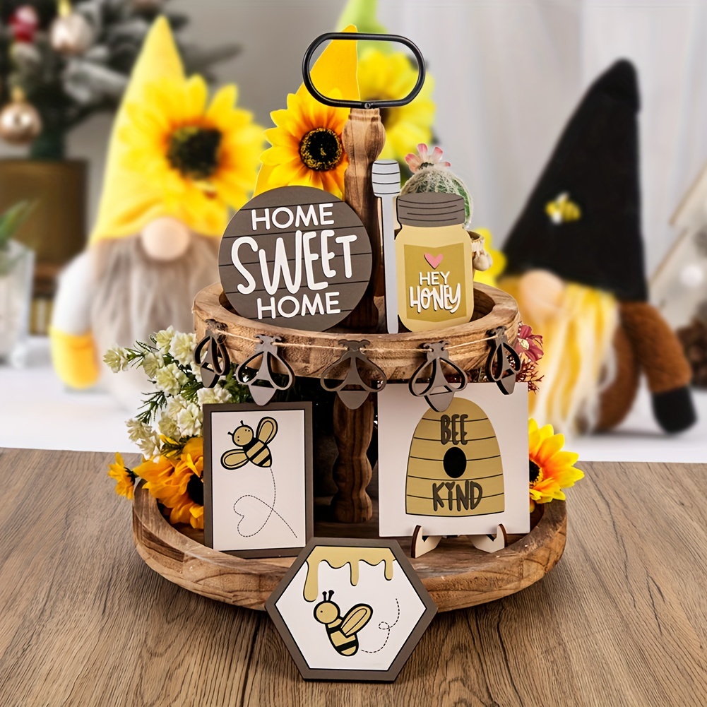  14 Piece Bee Tiered Tray Decor Set Farmhouse Farm Tiered Tray  Decor Bee Wood Signs Sunflower Rustic Trays Decor for Summer Home Kitchen  Table Decor : Home & Kitchen