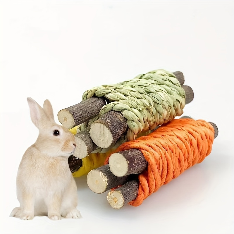 Juguetes de conejo, juguetes de conejo para el cuidado de los dientes,  bambú dulce+pastel de hierba Timothy + zanahoria de lufa, juguetes  naturales de