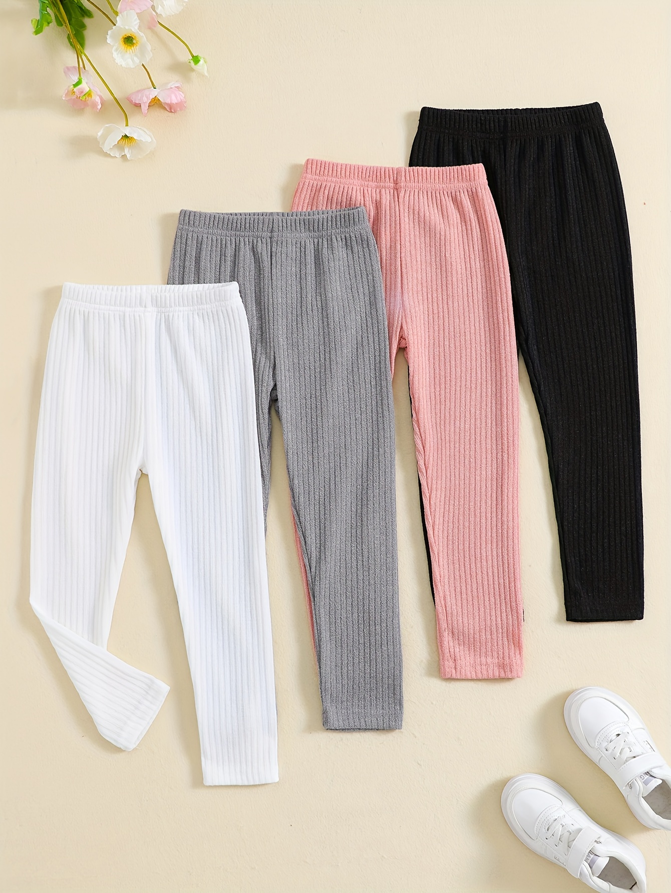 Girls Ribbed Fabric Casual Bell-bottom Pants, Versatile & Elegant Bottoms  For Spring And Fall