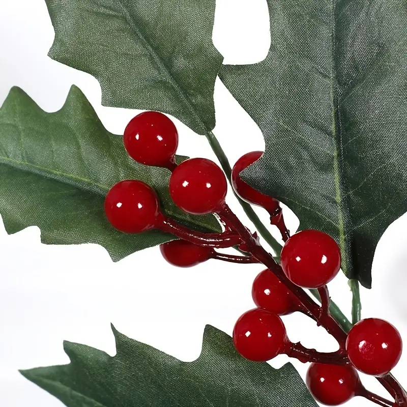 2pcs 11in Artificial Red Berry Garland Stem, Christmas Fake Leaves Pick For  Home Decor