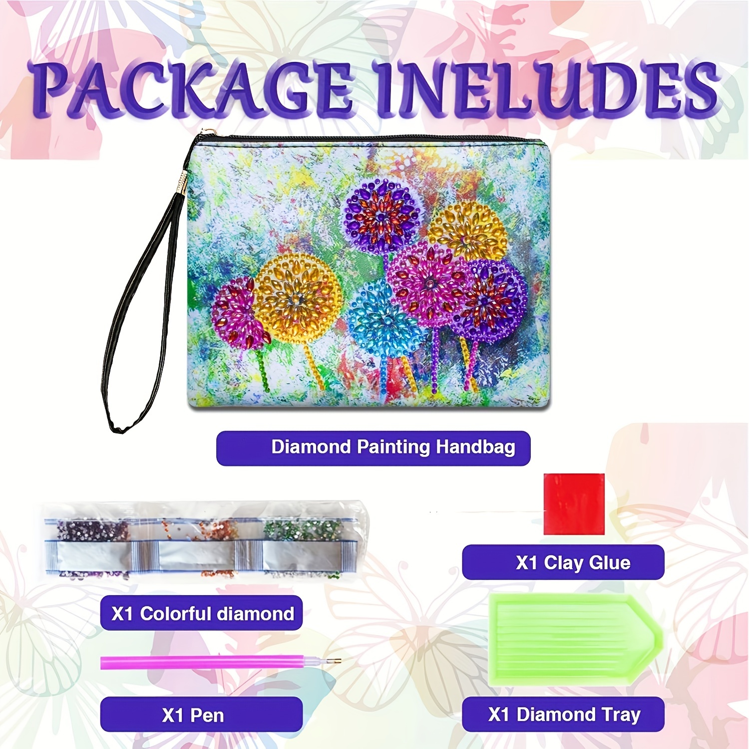  5D Diamond Painting Crossbody Bag with Chain,Crystal Tassel  Zipper Handbag, Rhinestone Leather Purse Clutch, Diamond Painting Kits for  Adults Kids,Makeup Shoulder Bag for Girl Women (Sunflower)