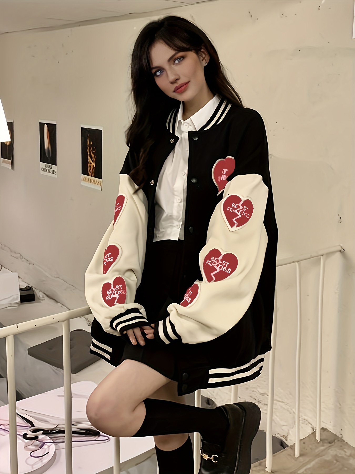 korean white and red oversized varsity / baseball jacket