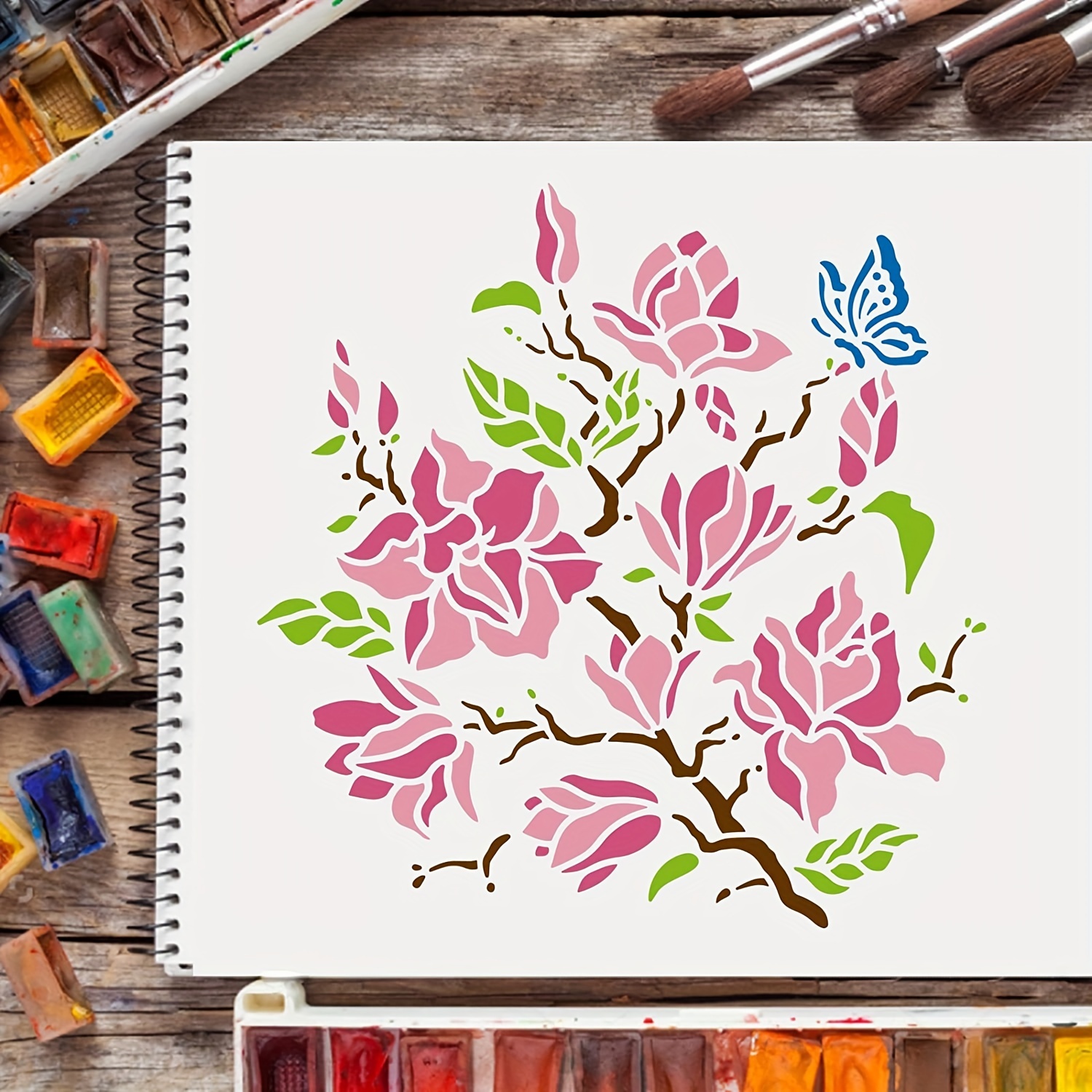 1pc Magnolia Stencils 11.8x11.8 Inch Magnolia Flower Painting Stencil  Plastic Reusable Magnolia Flower Stencils For Painting On Wood Canvas Paper  Fabr