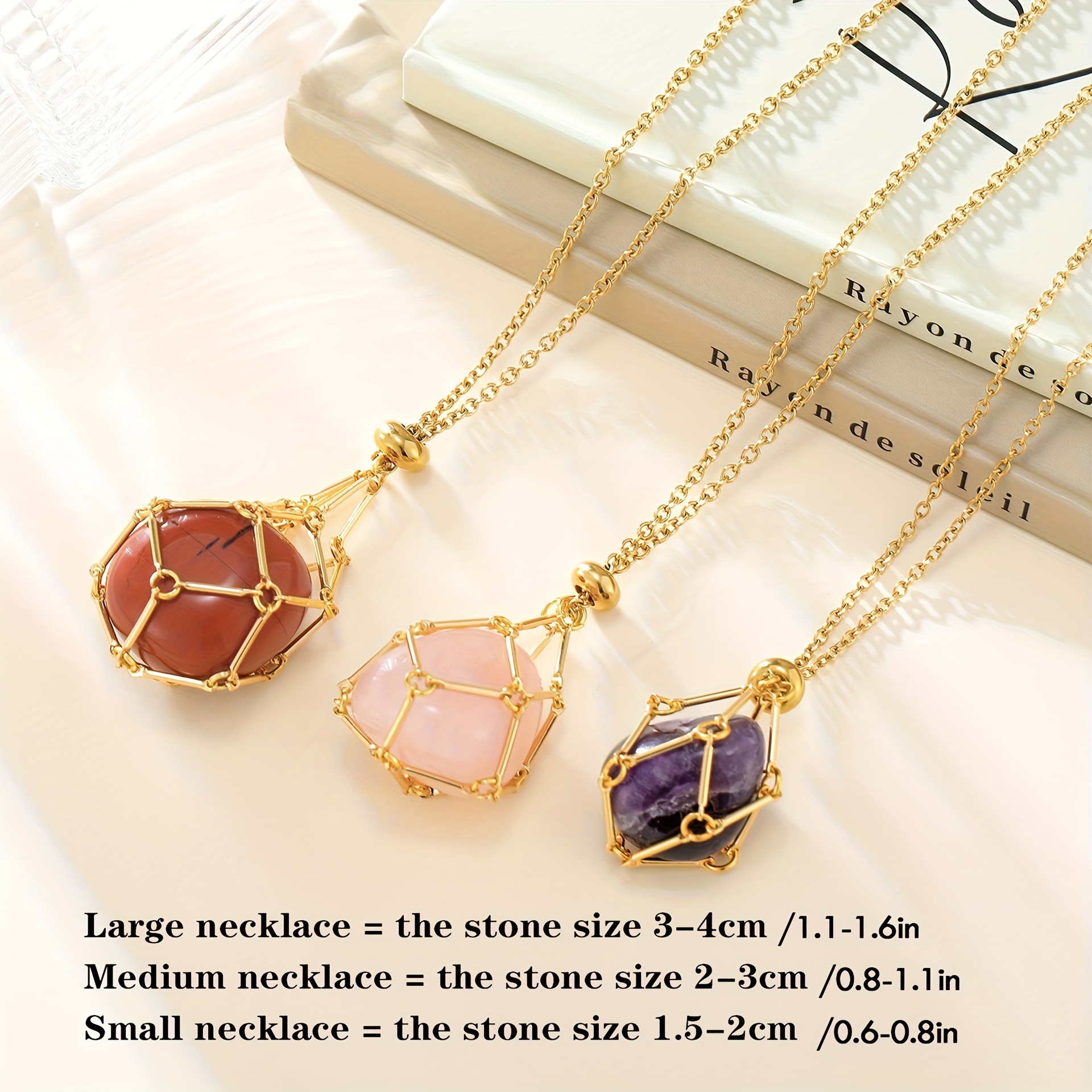 Diy Crystal Holder Cage Design Mesh Pattern Pendant Necklace - Temu