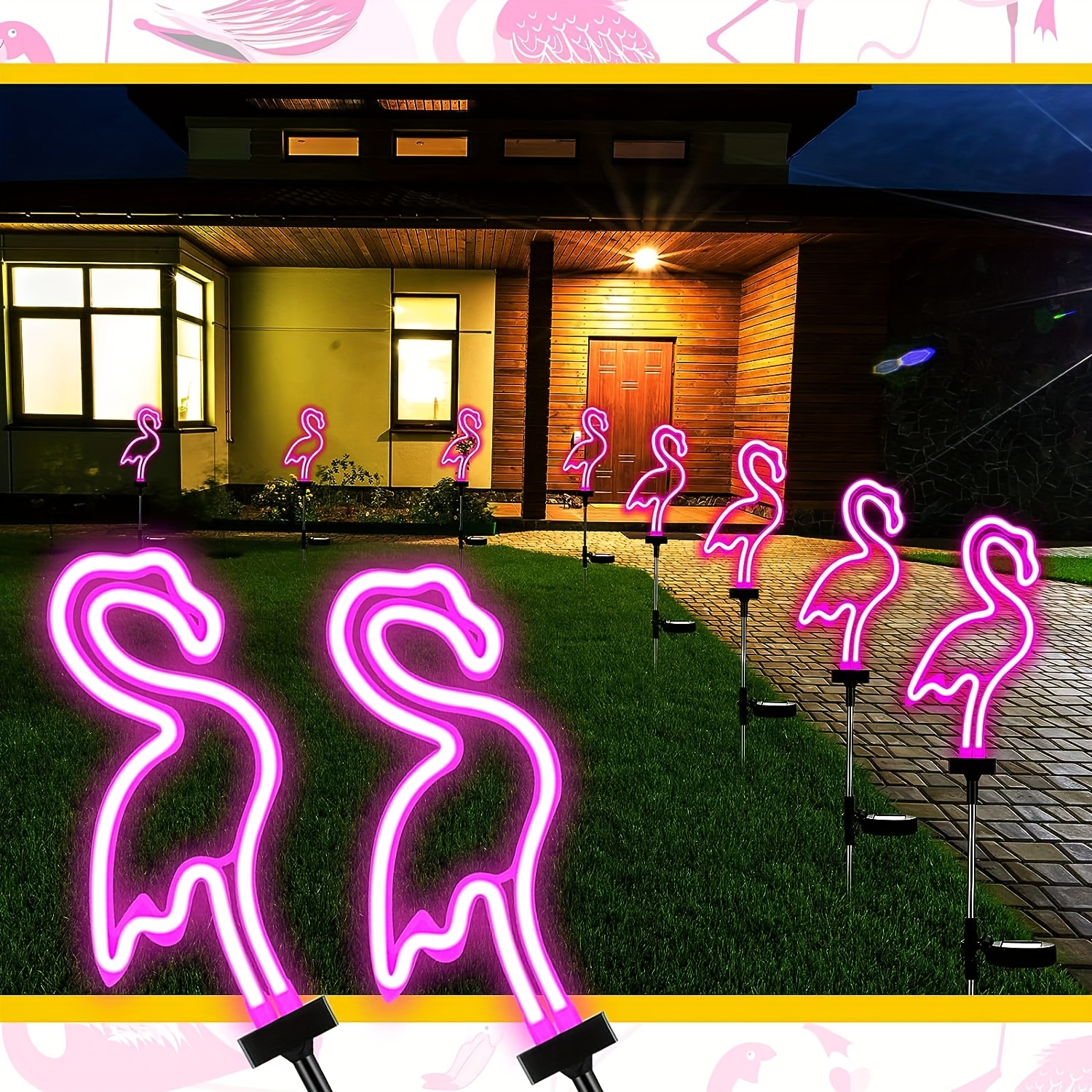 1 2pcs flamingo solar lawn lights outdoor flamingo neon lights for home yard lawn decorative flamingo pink waterproof decorative flamingo lights for garden patio access details 7