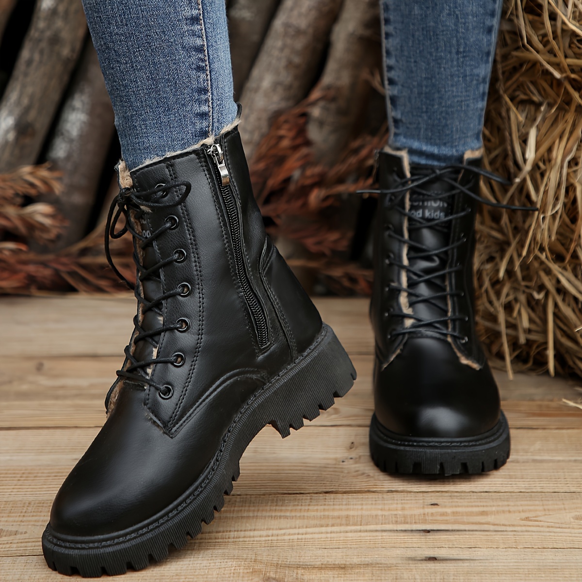 Fleece lined sale combat boots