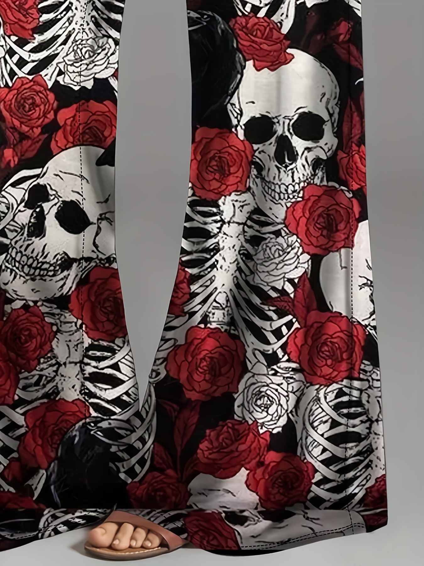 Skull Pattern Elastic Waist Wide Leg Pants, Casual Loose Pants For Spring &  Fall, Women's Clothing