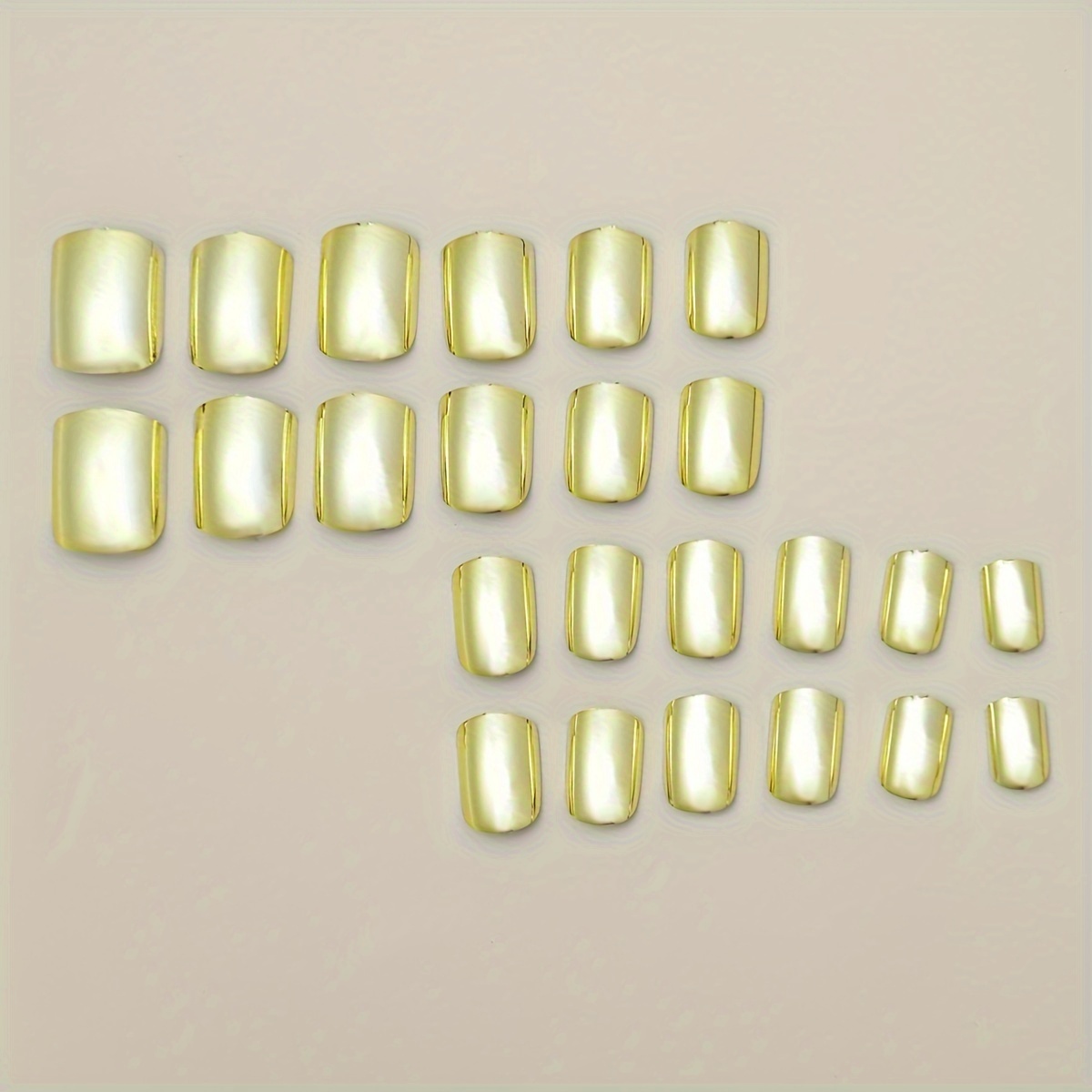 shiny punk style metallic golden on false nails chrome nails metal plating acrylic short reflective art tip details 1