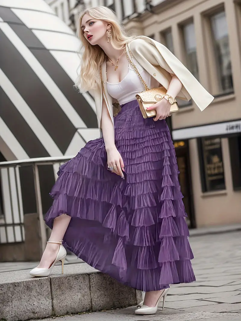 Ruffled Tulle Maxi Skirt