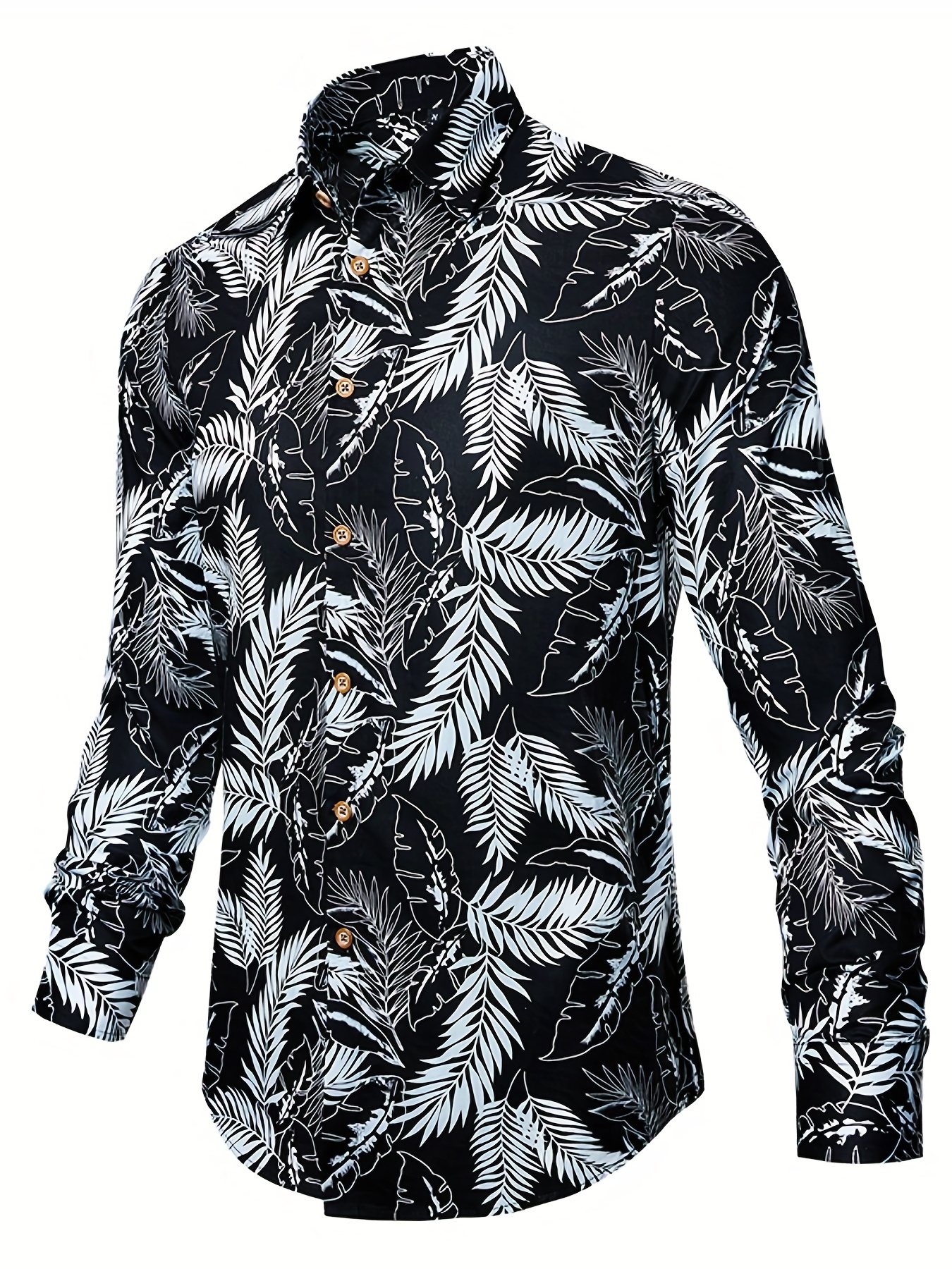 Men Summer Floral Flower Print Shirt Long Sleeve Hawaiian Shirt Dress Shirt  Tops