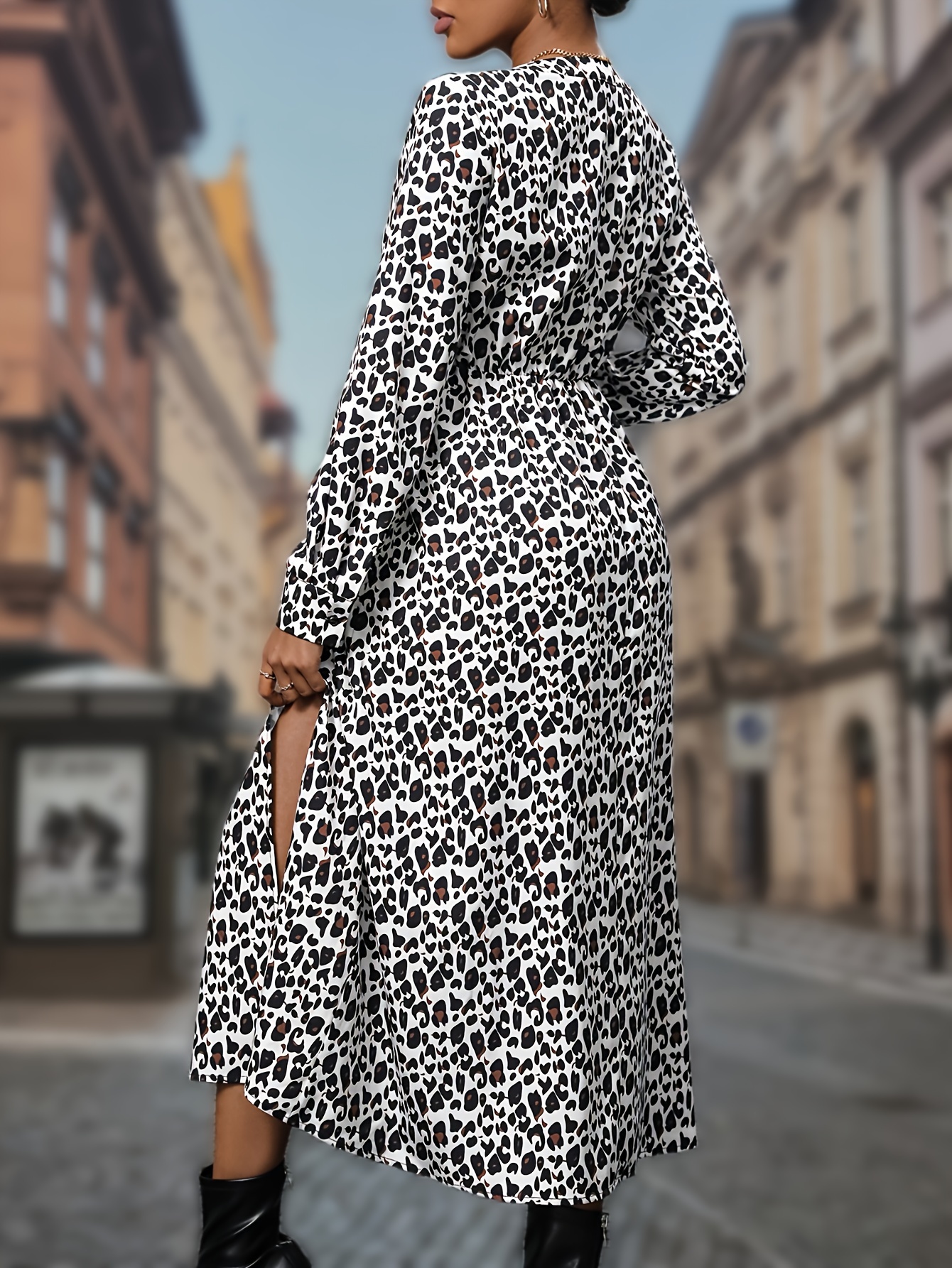 Leopard print shop split midi dress