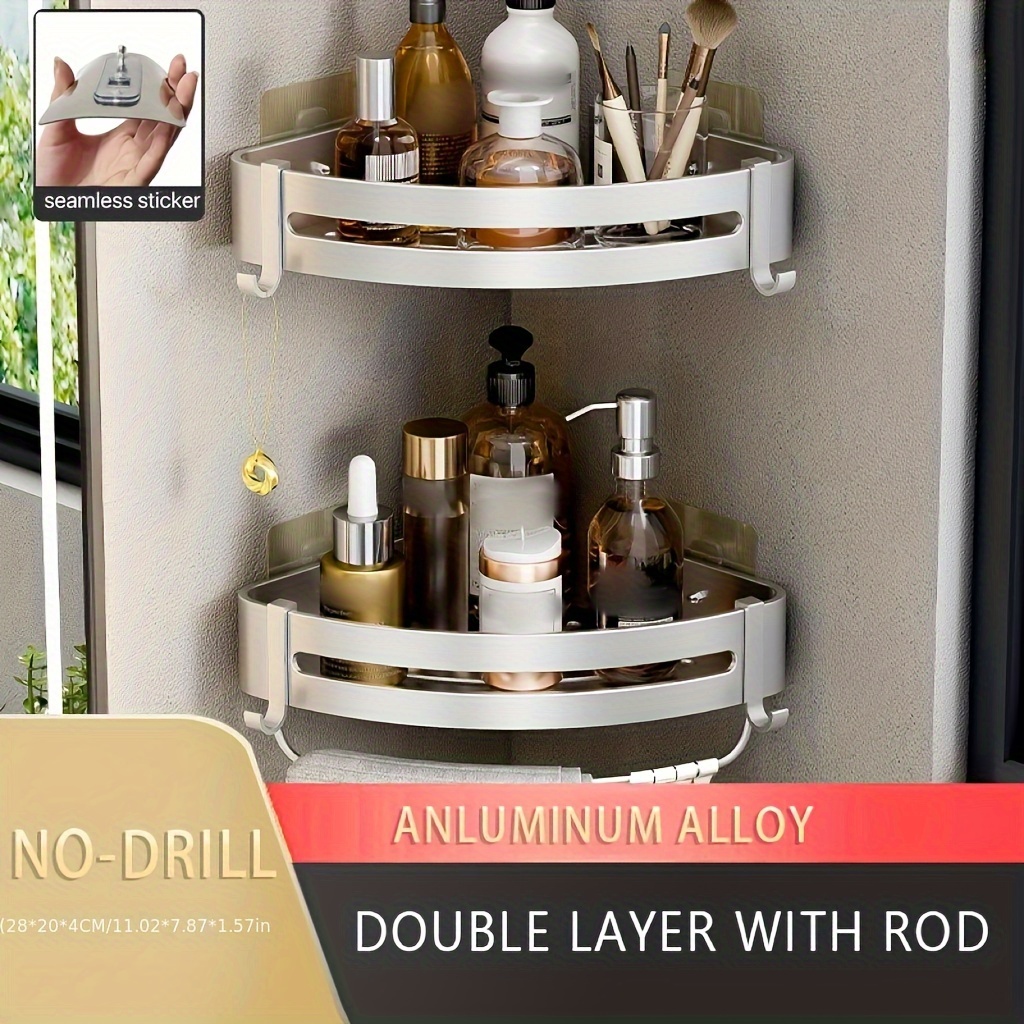 Adhesive Corner Shelf Bathroom Storage Rack Without Drilling - Temu