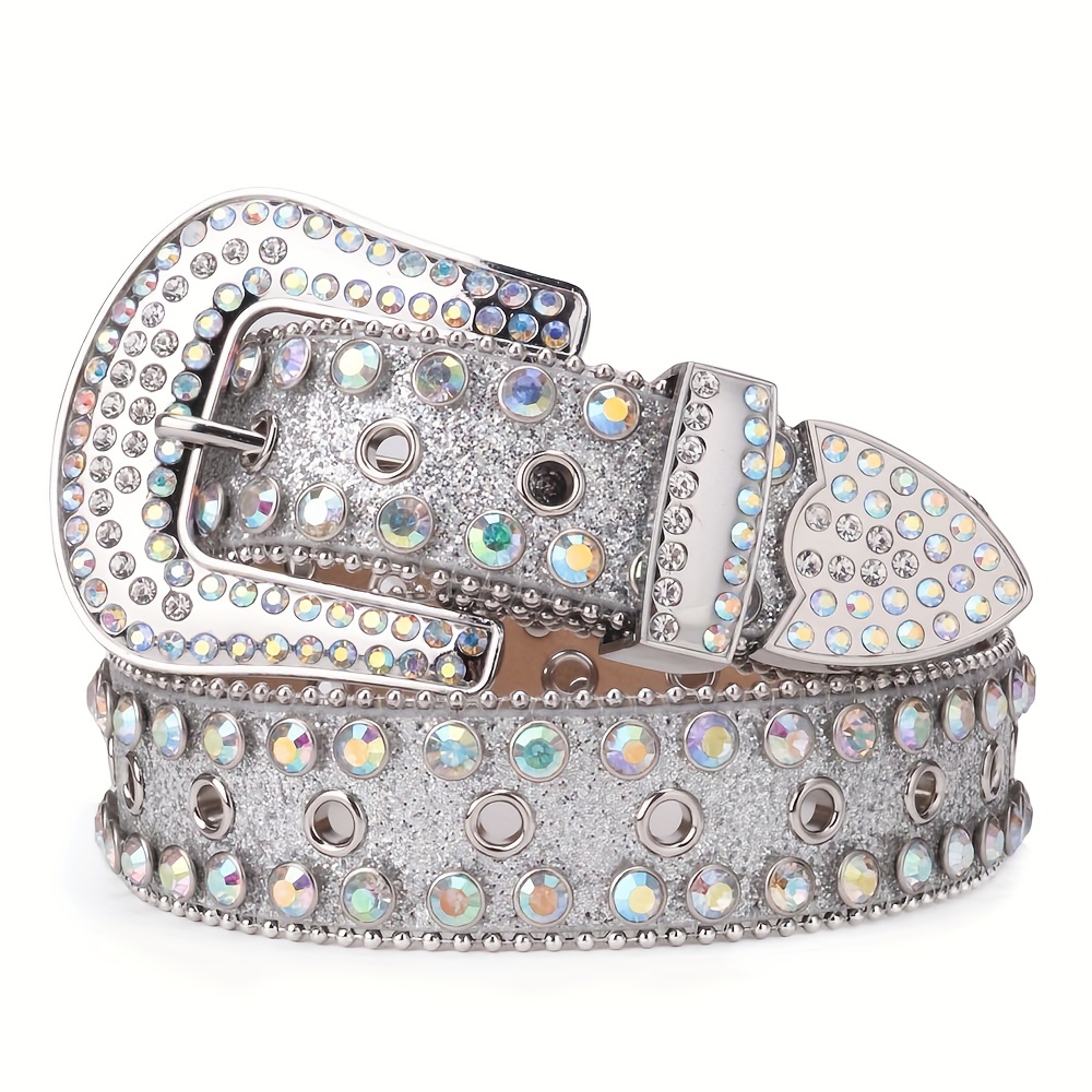 Men's Sparkle Rhinestone Belt All Hole Crystal Studded