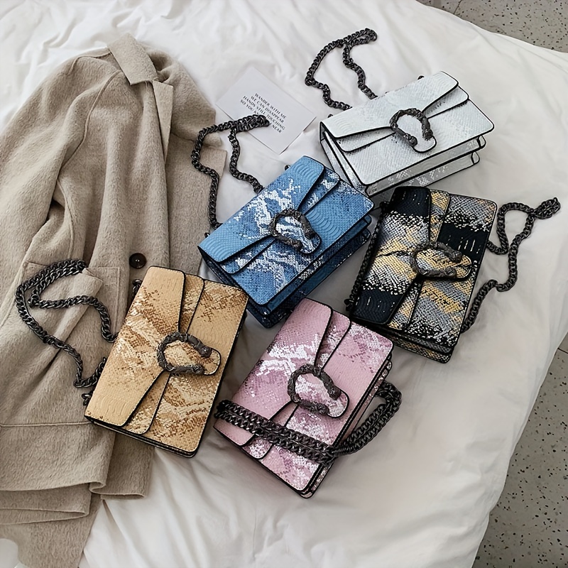 Colorful Snake Skin Pattern Square Box Bag, Elegant Niche Design Satchel Bag  With Acrylic Strap - Temu Belgium