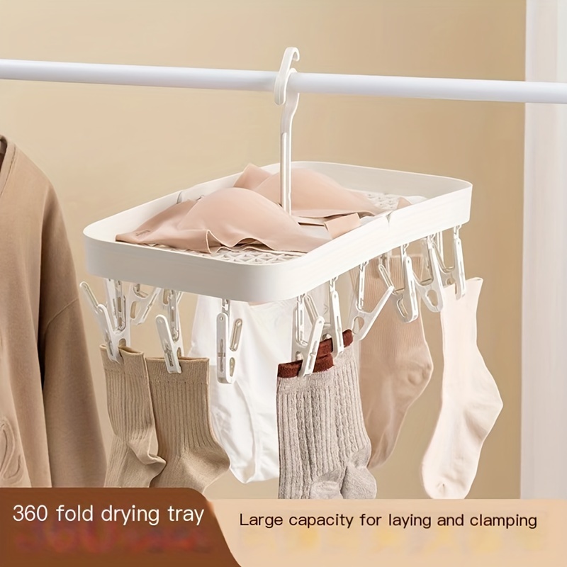 Sock Drying Rack 24 Clips Plastic Laundry Clothes Hanger Rotatable Hanger  Sock Dryer Foldable Portable Clothes Drying Rack Folding Sock Hanger for  Socks Underwear Baby Clothes 