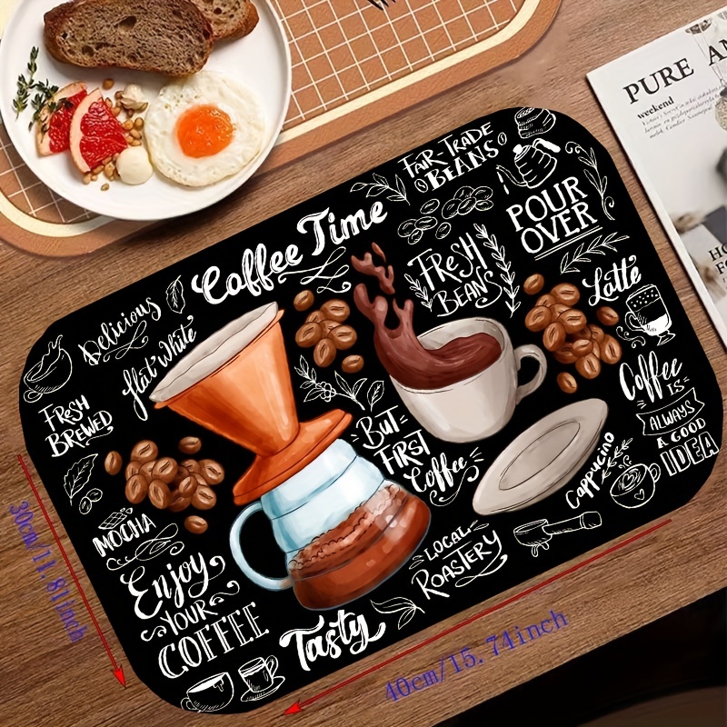 1pc, Coffee Maker Mat For Kitchen Counter Protector, English Letter Retro  Absorbent Dish Drying Mat, Super Absorbent Anti-slip Coffee Mat, Absorbent C