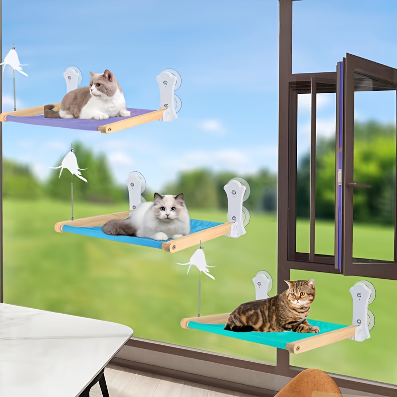  PEQULTI Percha para ventana de gato, hamaca de ventana de gato  de doble capa, asiento de gato montado en ventana, cama para gatos de  interior : Productos para Animales