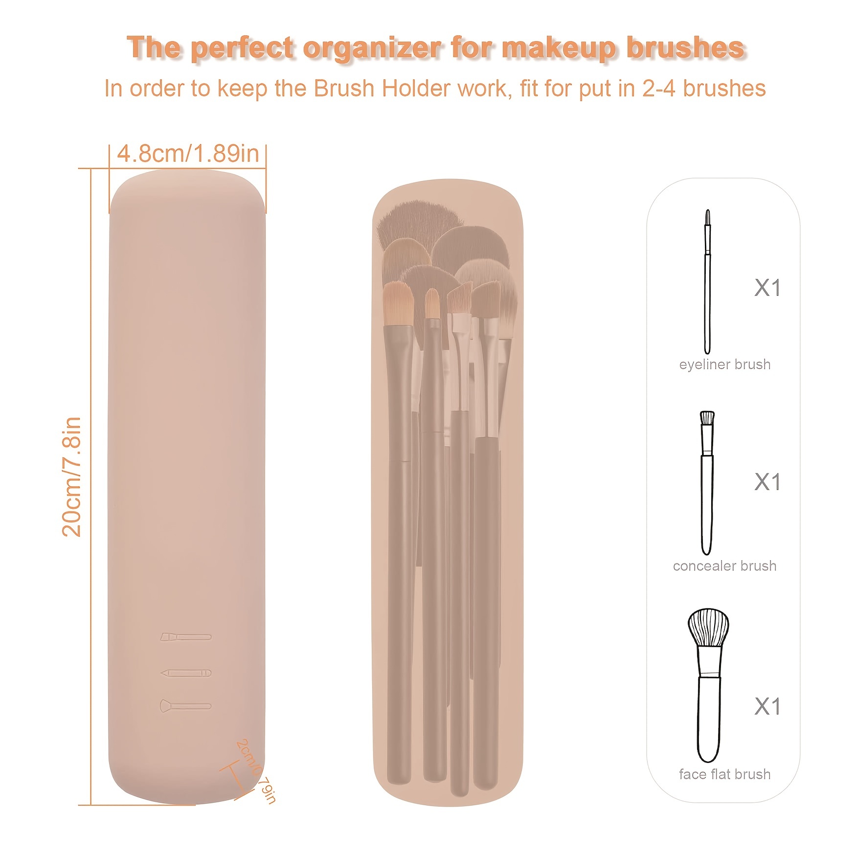 Bezox Makeup Brush Holder Travel Case - Silicon Make Up Brush Holder, Beauty Cosmetic Brush Container on The Go, Small Makeup Brush Pouch Bag - Khaki