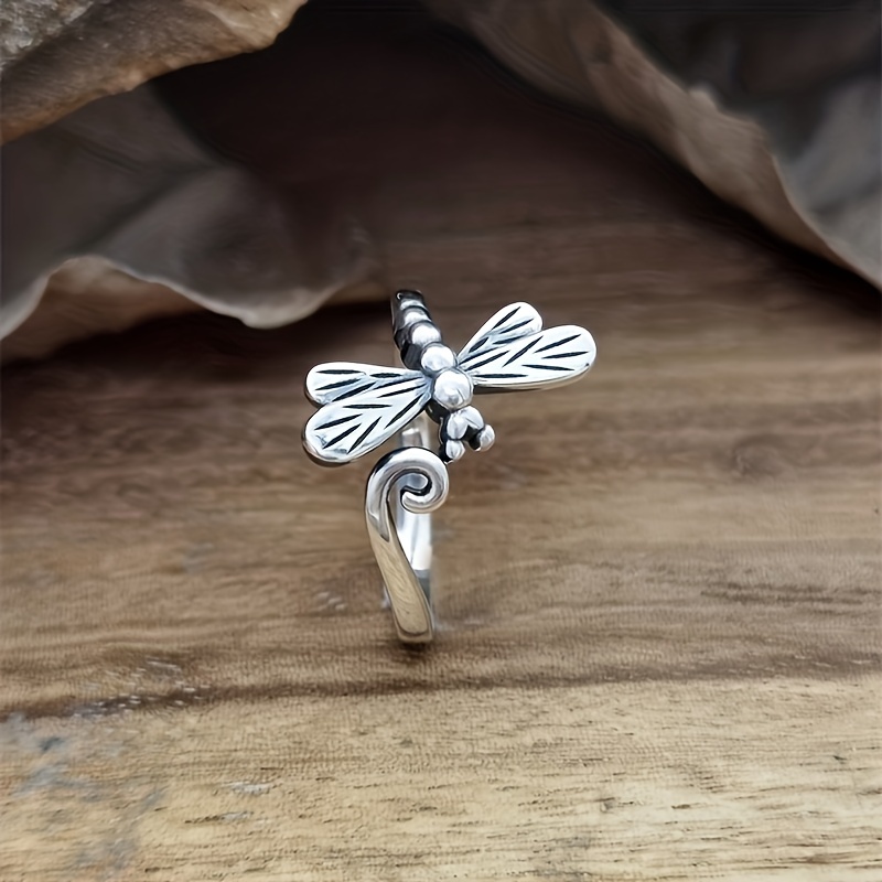Men's Boho Vintage Dragonfly Adjustable Ring, Wedding Party