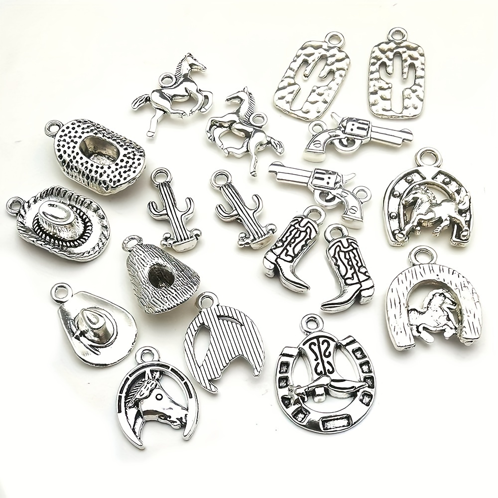 60pcs Vintage Silver Western Cowboy Charms Alloy Pendants Horse Hat Cactus  Cowboy Boot Charms Accessories For Bracelet Earrings Necklace Jewelry Makin