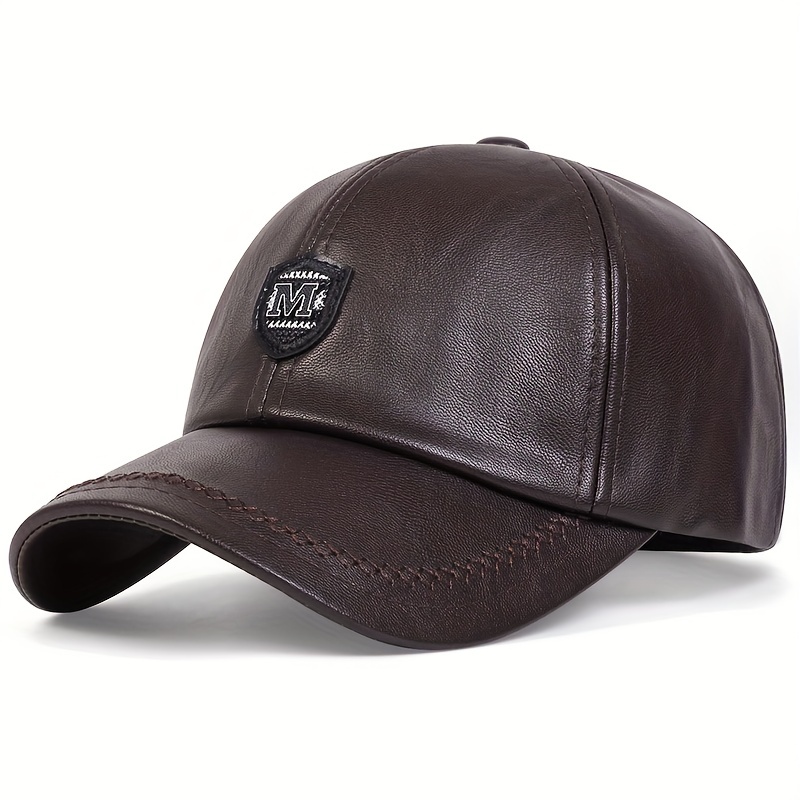 PU Leather Alphabets Baseball Cap for Men