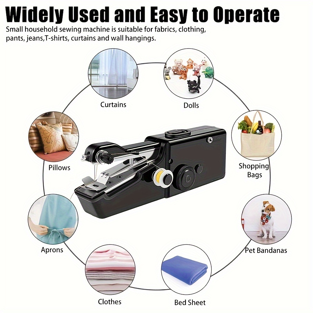 Handheld Sewing Machine, Mini Portable Electric Sewing Machine for Adult,  Easy to Use and Fast Stitch Suitable for Clothes,Fabrics, DIY Home Travel,  Black 