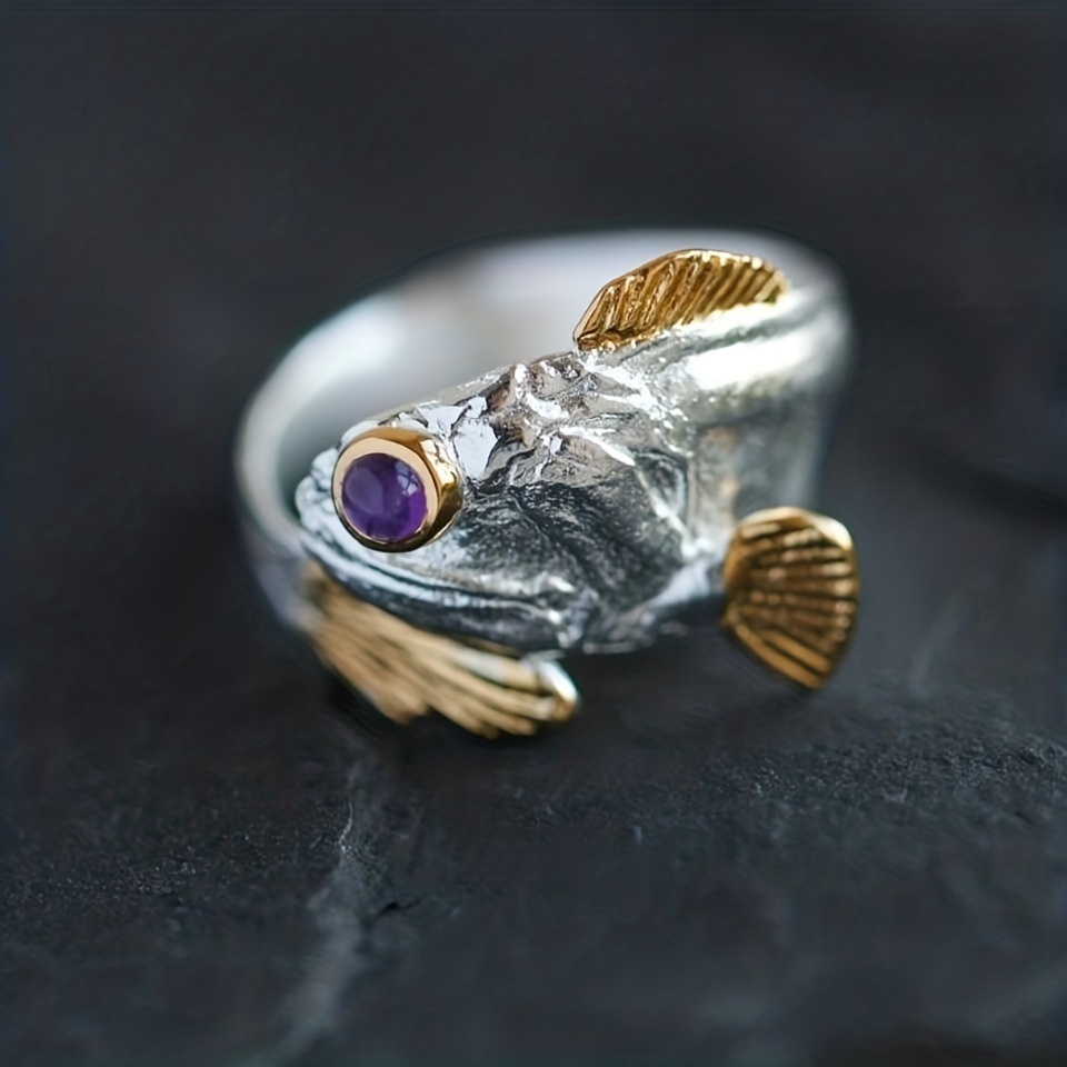 

1pc Vintage Adjustable Ring With Creative Fish Pattern For Good Luck For Men