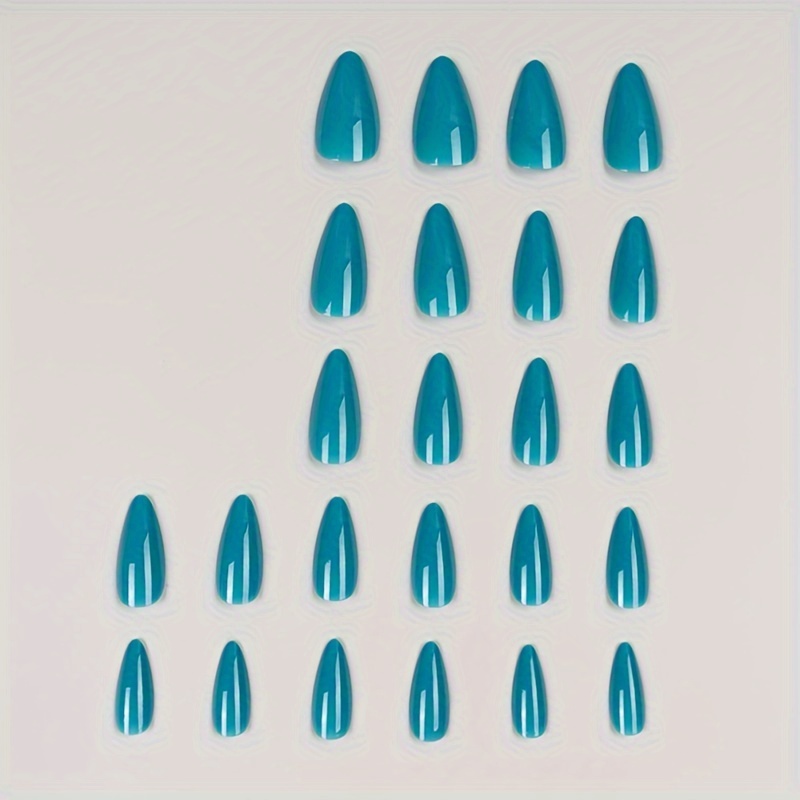 24pcs glossy pure color press on nails medium almond fake nails minimalist style nude brown blue green false nails solid color fake nails for women girls daily wear details 5