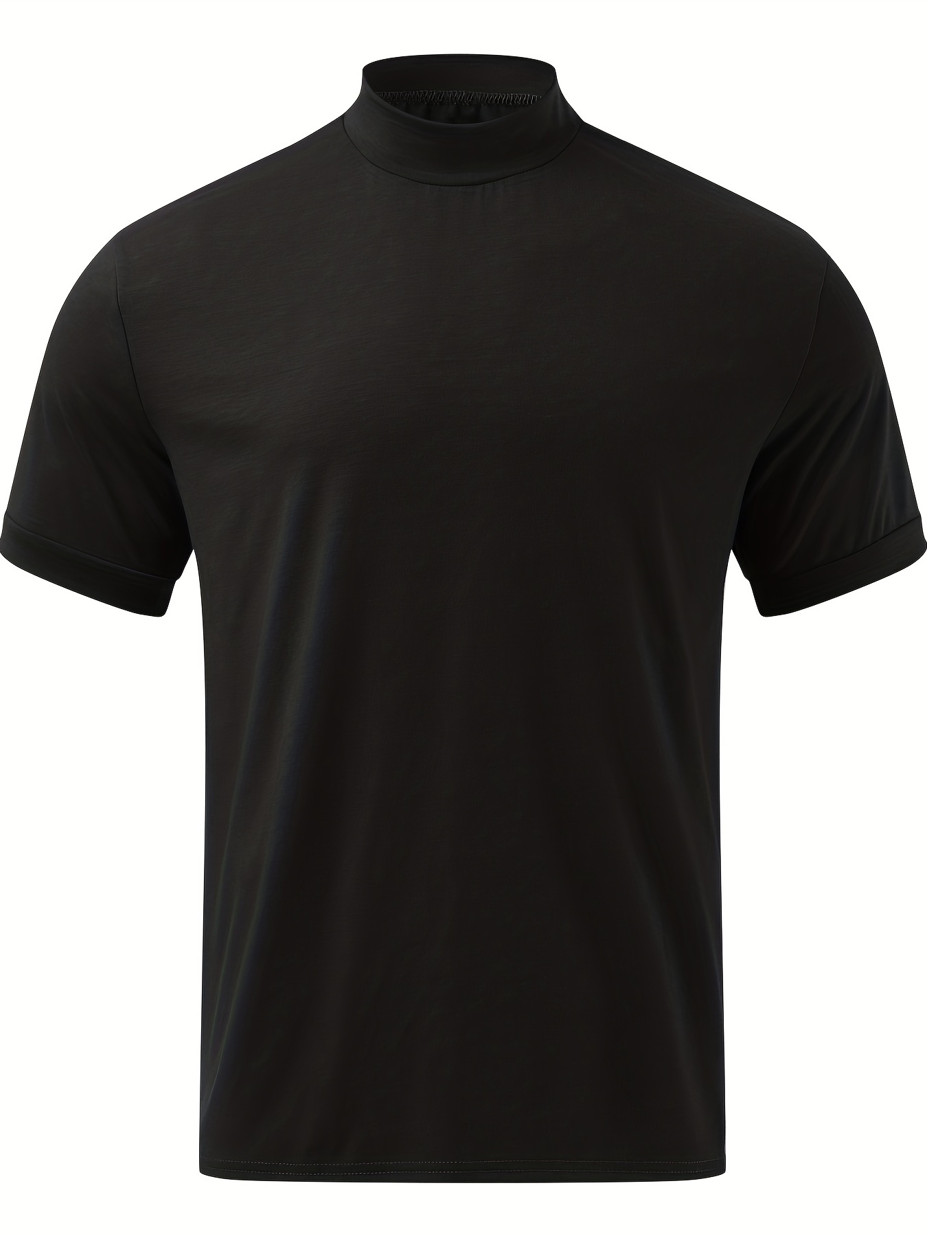 Men's Summer Mock Turtleneck T Shirt Solid High Collar Short Sleeve Tops  Basic Slim Undershirt Tees