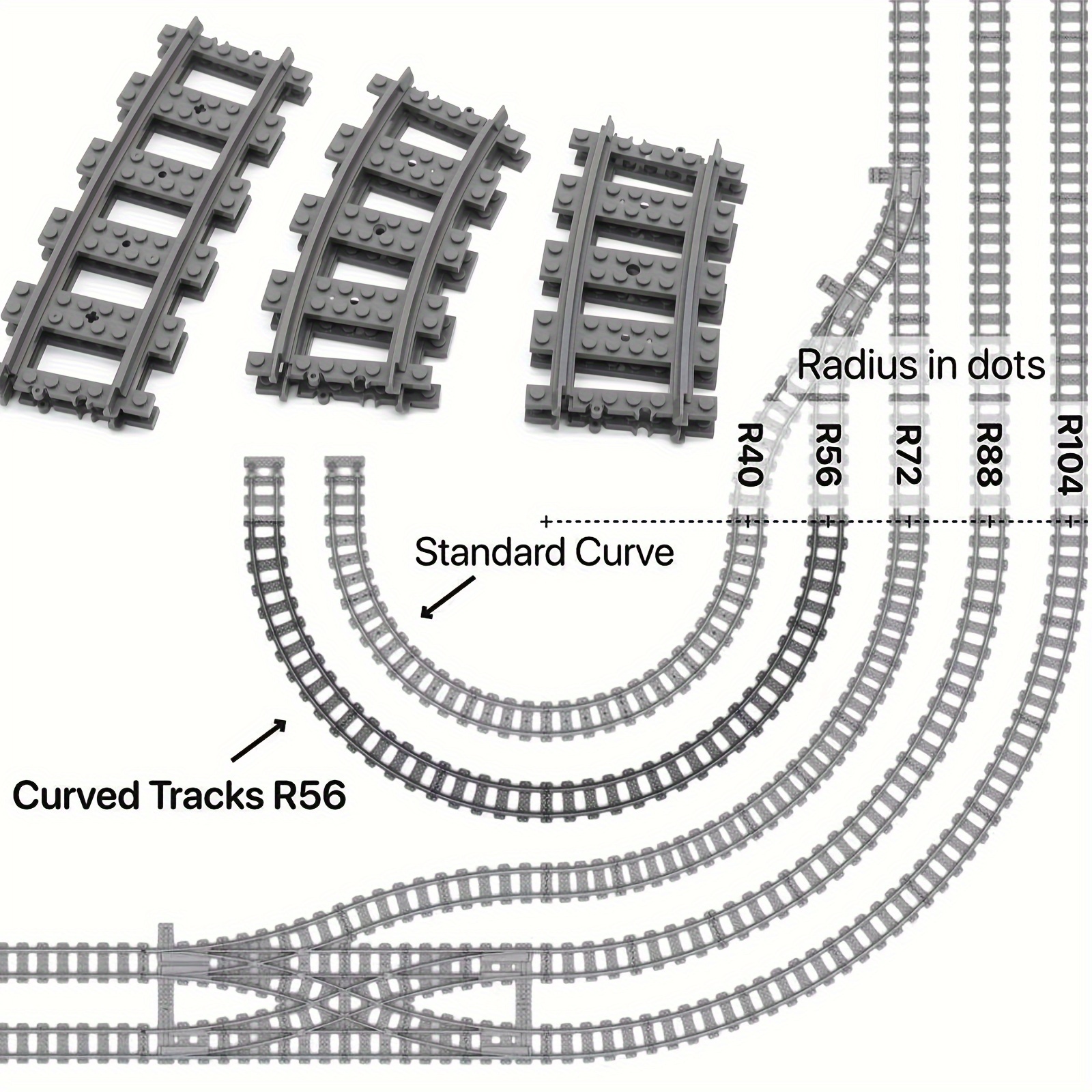 

Blocks City Train Curve Track R72 R104 Compatible With 53401 Flexible Railway Building Bricks Model Kit, Diy Street View Parts Accessories