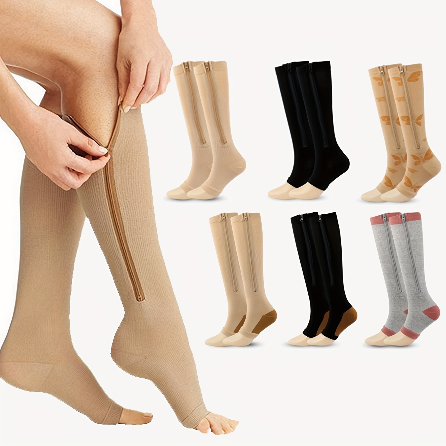 Elastic Sports Compression Zipper Socks Women Breathable - Temu
