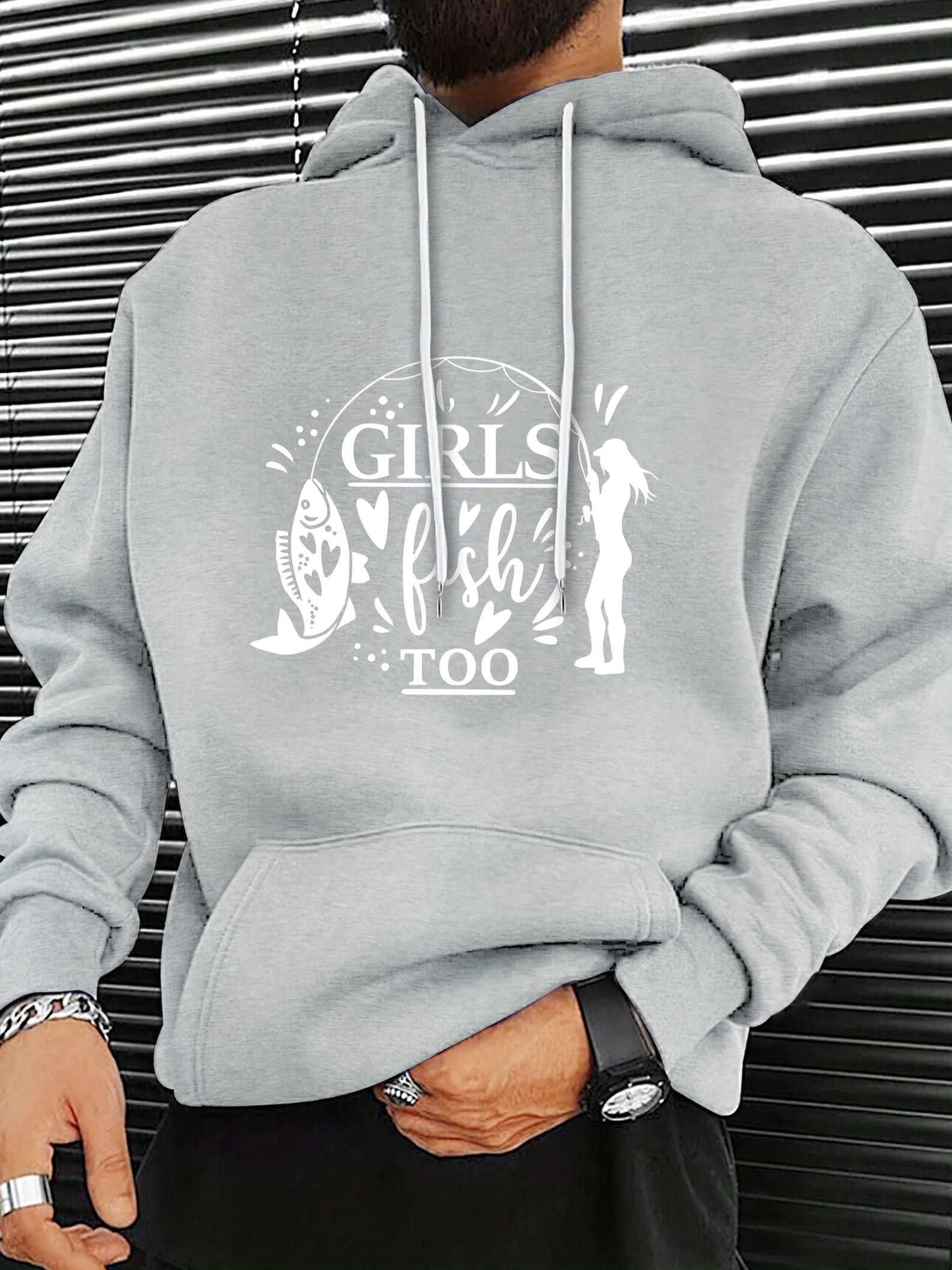 Fishing Girl Print Hoodies Men Graphic Sweatshirt Kangaroo - Temu