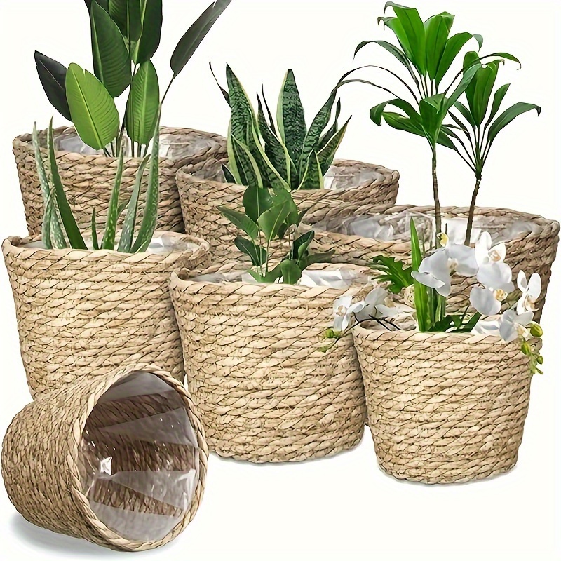 GANAZONO Macetas de mimbre, cestas tejidas de hierba marina, macetas de  mimbre de paja para flores, cesta de almacenamiento, contenedores de  plantas