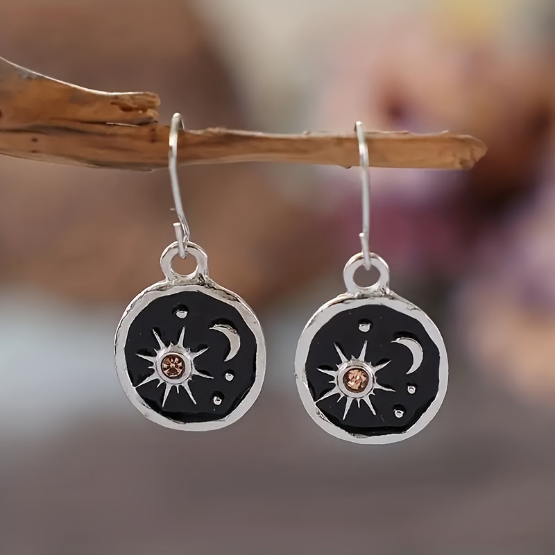 Men's Vintage Boho Sun and Moon Pattern Dangle Earrings