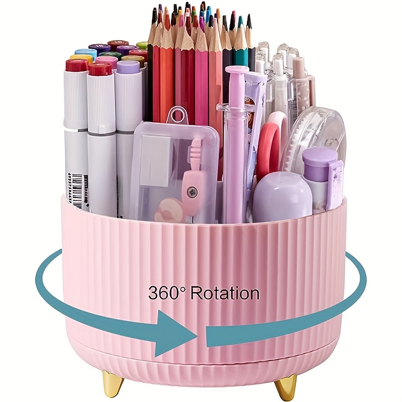 1pc pen holder for desk pencil holder 5 slots 360 degree rotating desk organizers and accessories cute pen cup pot for office school home art supply details 2