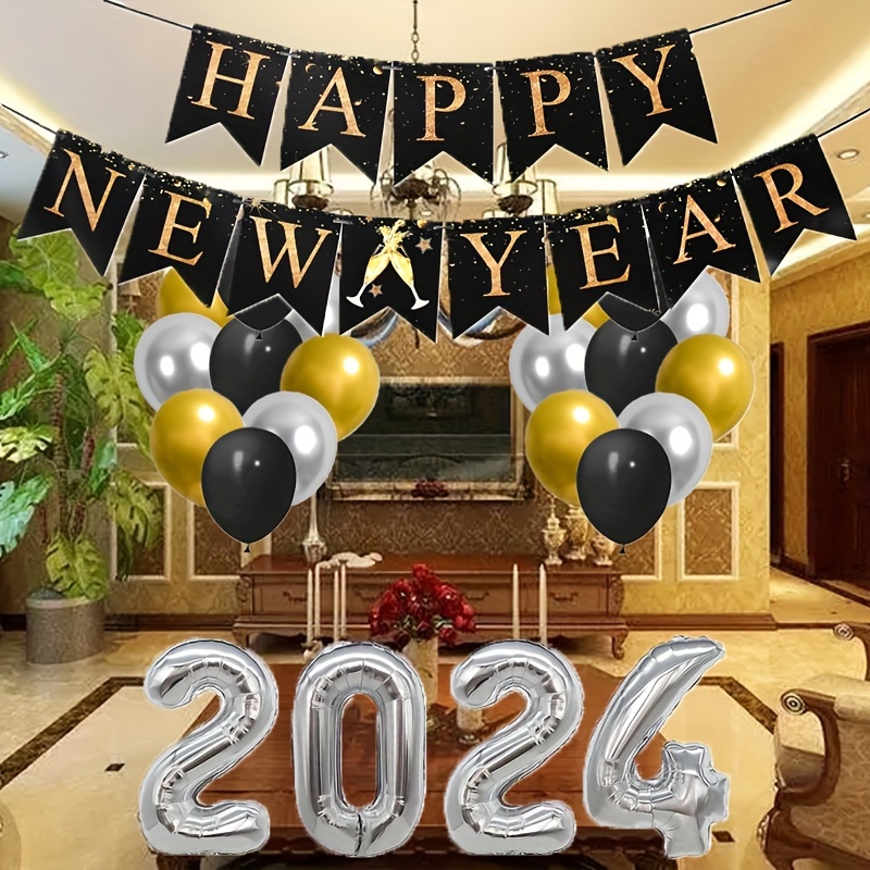 New Year Party Decorations Includes 2024 Balloons, Gold Black