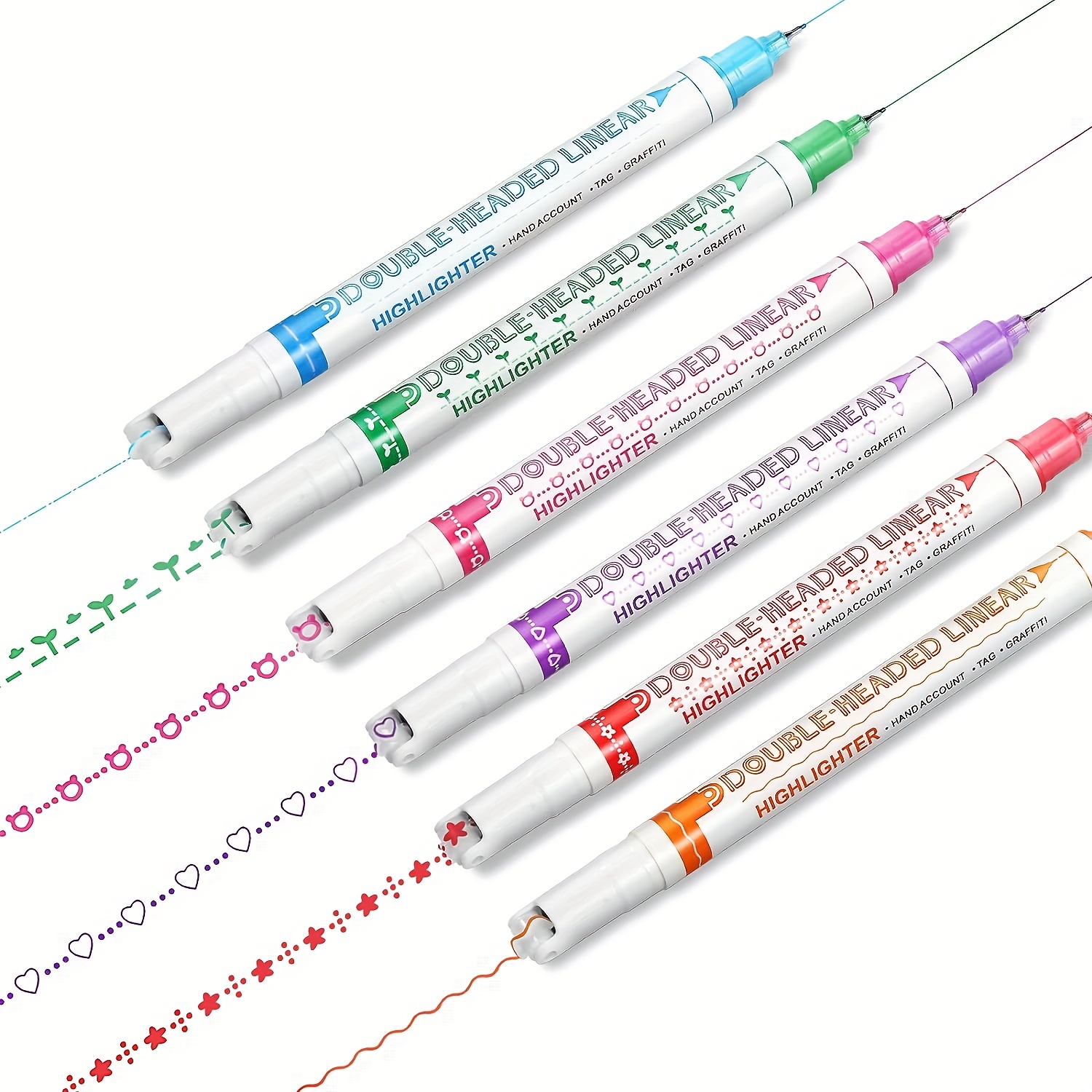 Curve Highlighter Pen Set, Dual Tip Pens with 6 Different Curve