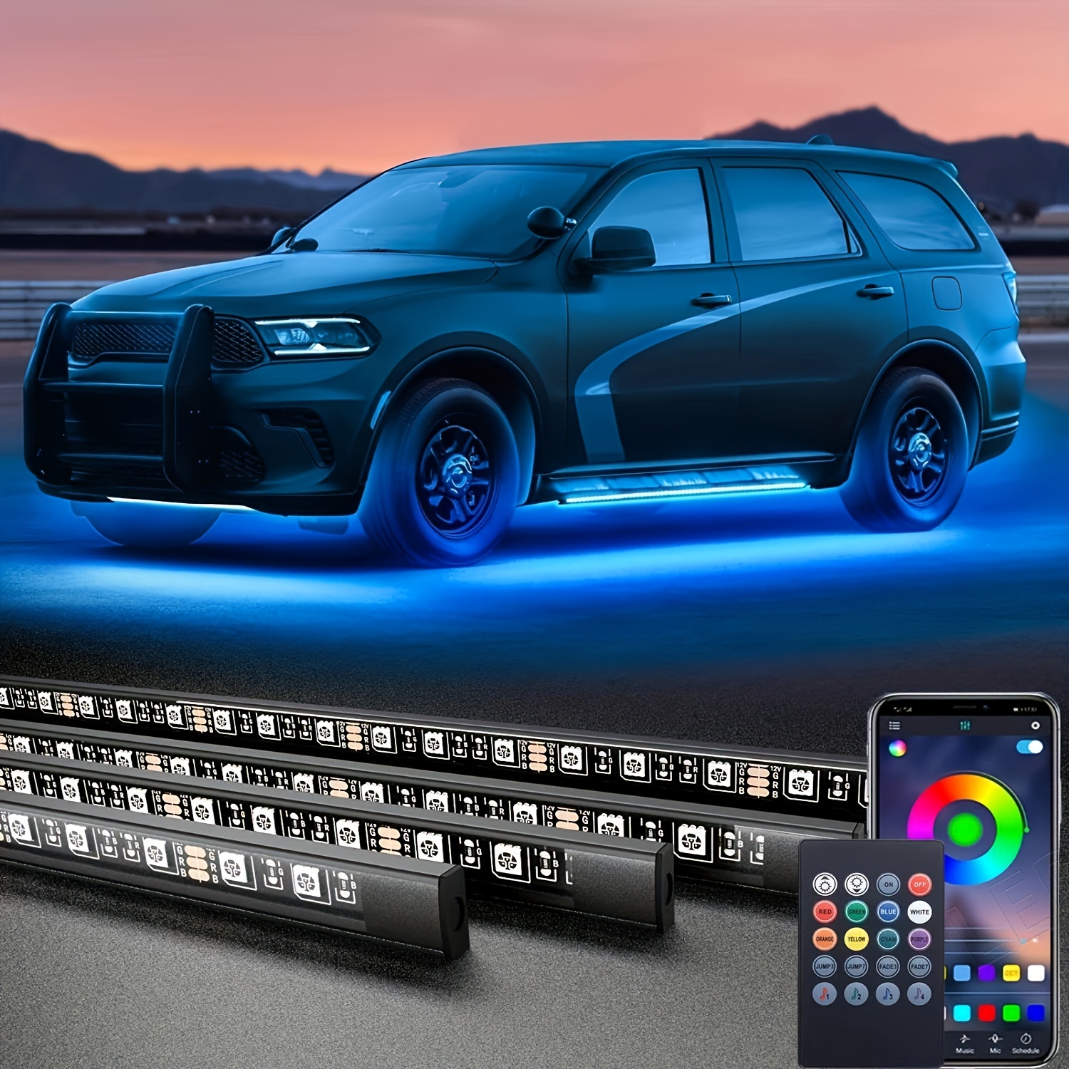 Bande lumineuse LED couleur de rêve, Kit d'accent néon pour voiture,  imperméable, éclairage extérieur, compatible Bluetooth, 4 pièces