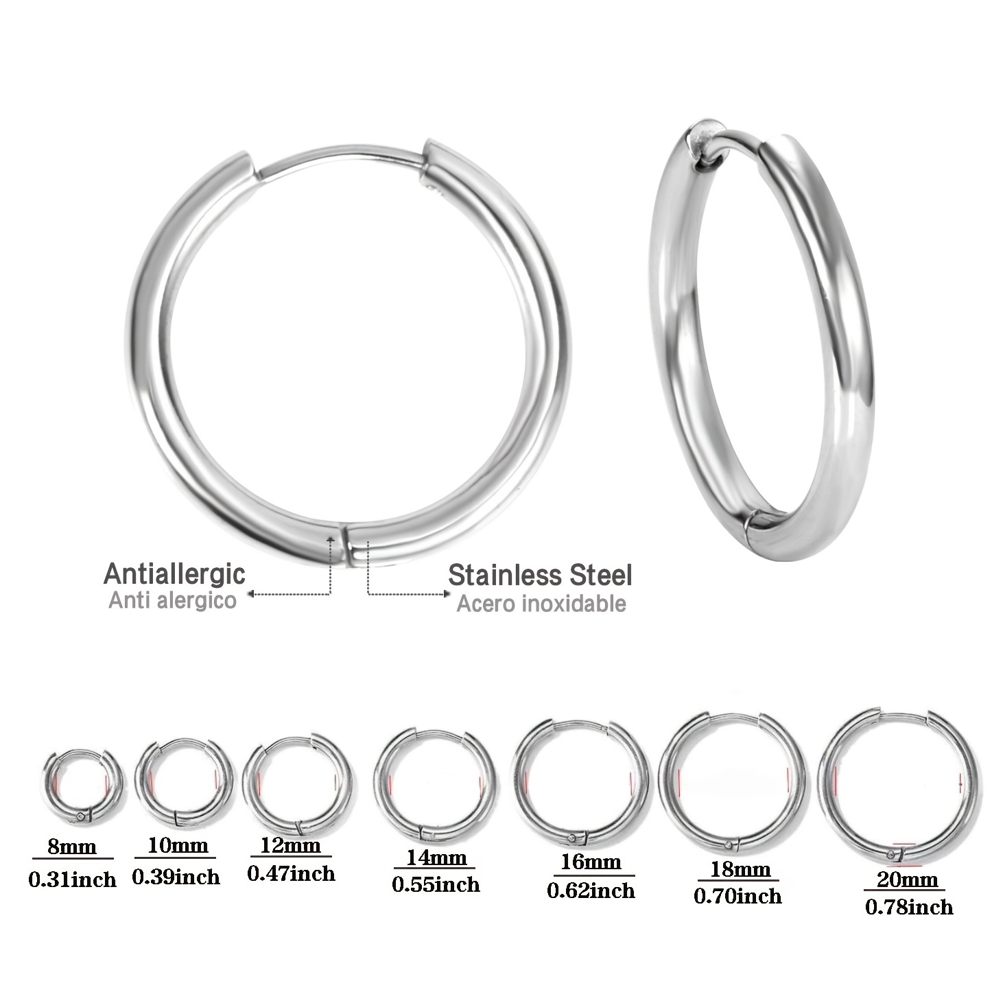 Small Round Thick Sterling Silver Hoop Earrings with Huggie
